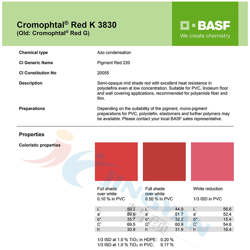 巴斯夫K3830固美透紅BASF Cromophtal K3830偶氮縮合顏料(顏料紅220)